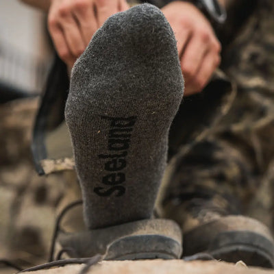 Gray Seeland Field Sock with brand name for hunting and country outdoor clothing