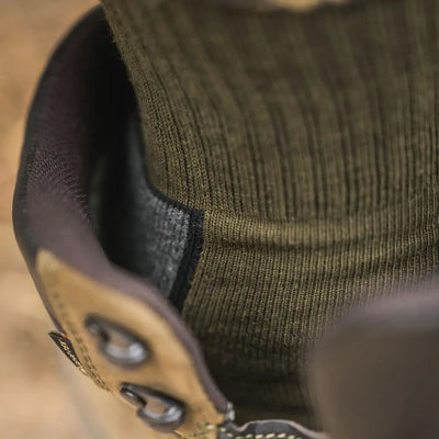 Leather hiking boot with olive sock from Seeland Field Sock 3Pack for hunting outdoors