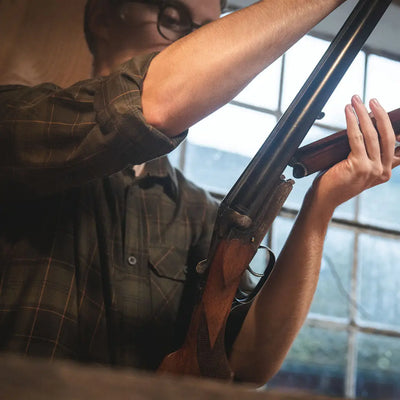 Seeland Glen Flannel Shirt with open double-barreled shotgun, outdoor style perfect combo