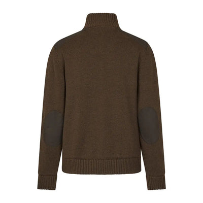 Brown knit sweater with elbow patches from Seeland Haze Windbreaker Knit Jumper, a cozy midweight wool-blend pullover with pfas-free Seetex® wind