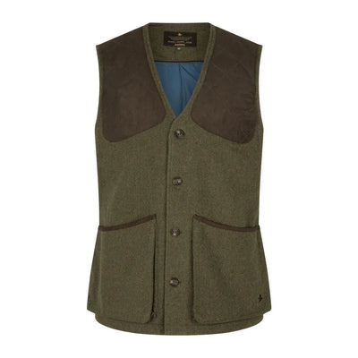 Olive green Seeland Hillside Waistcoat with brown patches and multiple pockets