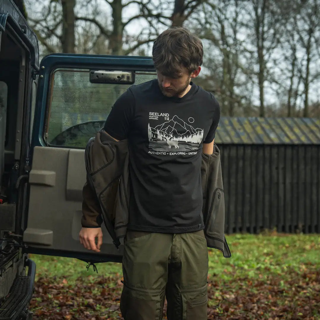 Man in black Seeland Rogue Solid Reversible Fleece Jacket showcasing style and comfort