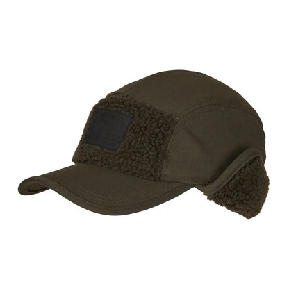 Olive green Teddy Fold-Down Cap with ear flaps, perfect fold-down cap for outdoor fun