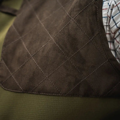 Quilted brown suede vest for men, perfect for country clothing and outdoor hunting adventures