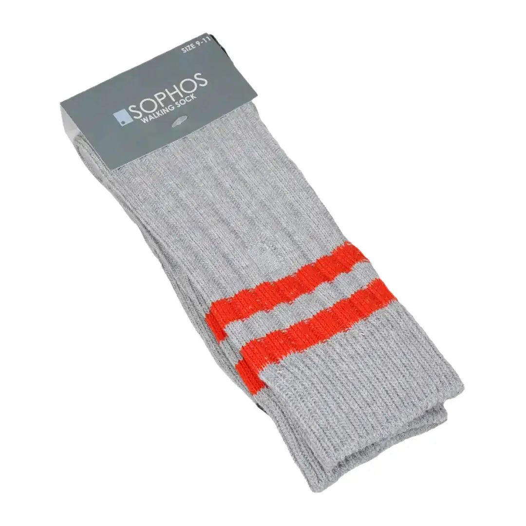Gray and orange striped Sophos hike sock for outdoors hunting