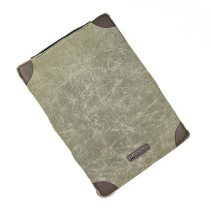 Olive green leather sleeve with brown accents on Sophos Canvas Garden kneel pad