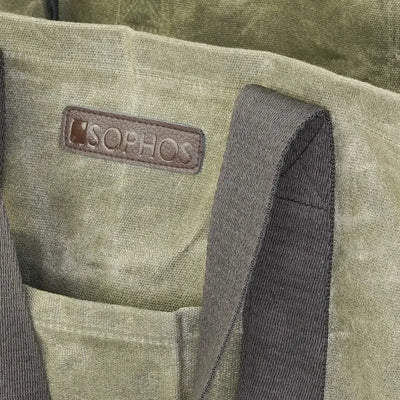 Sophos Canvas Garden Tote Bag in olive green with leather strap for outdoors