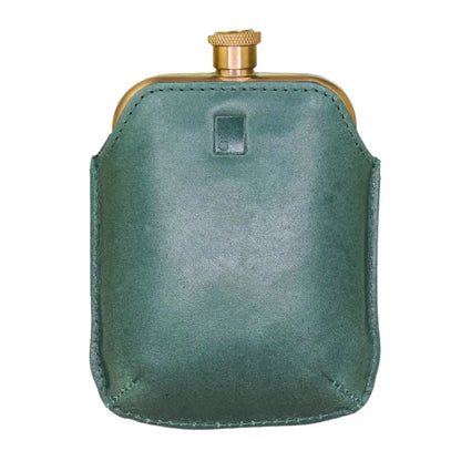Sophos Colour Block hip flask in green leather with brass accents