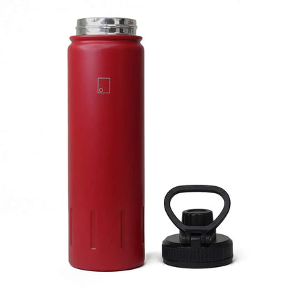 Red Sophos stainless steel bottle with black lid, 24 oz hunting gear