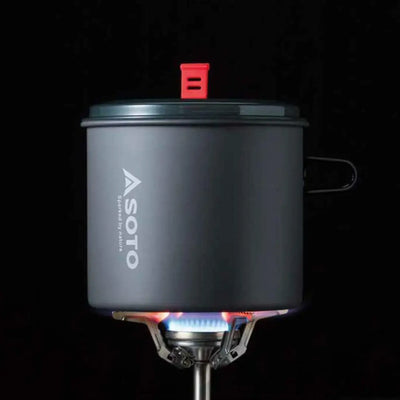 Gray Soto New River Pot on a camping stove, perfect for outdoor hunting adventures