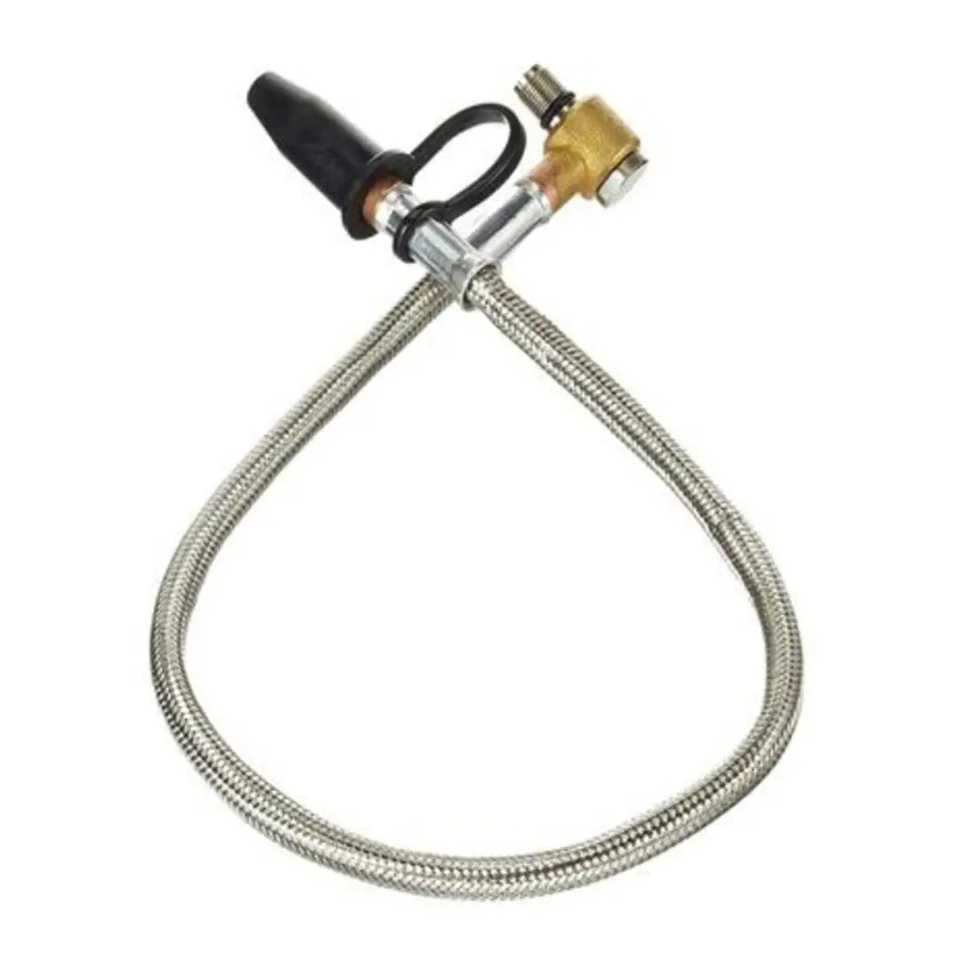 Braided metal hose with nozzle and valve for Soto StormBreaker fuel bottle in red