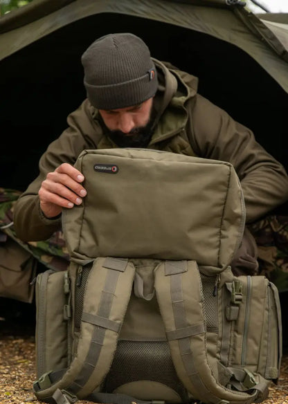 Olive green backpack paired with stylish Speero Bob Hat for fashion-forward adventures