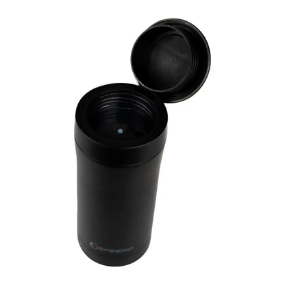 Open black Speero Thermate Mug showcasing its sleek design and functionality