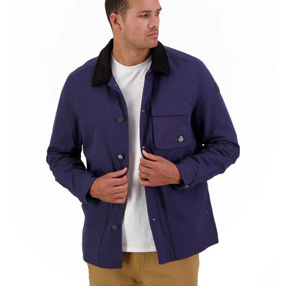 Men’s navy blue Swanndri Barrytown V3 Canvas Jacket with black collar and front pockets
