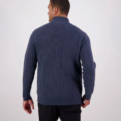 Men’s navy blue Swanndri Chalky Island waffle jumper quarter-zip sweater for casual style