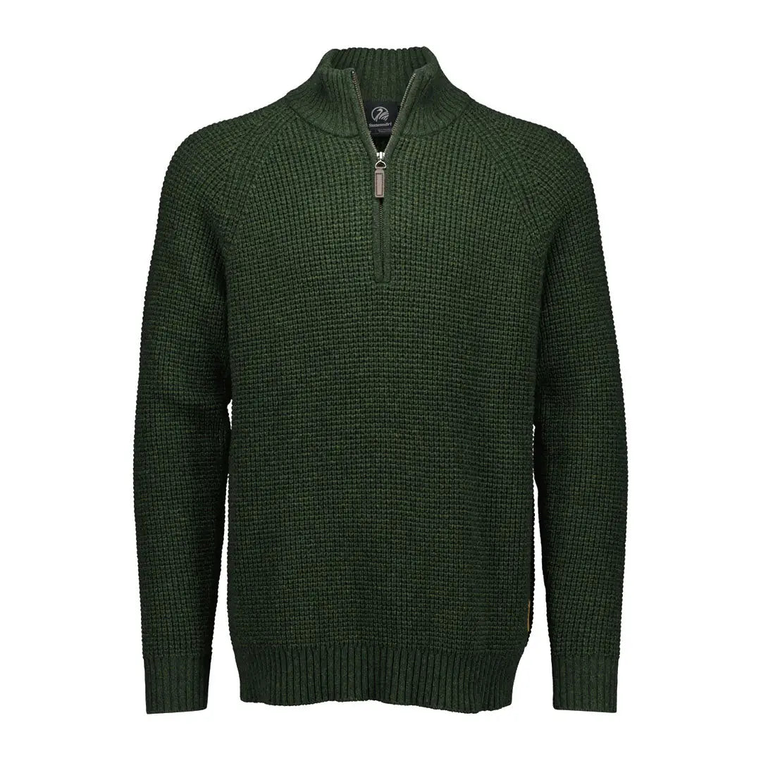 Men’s dark green Swanndri Chalky Island waffle jumper with textured knit design