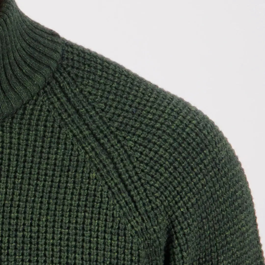 Dark green Swanndri Chalky Island waffle jumper with ribbed turtleneck and raglan sleeves
