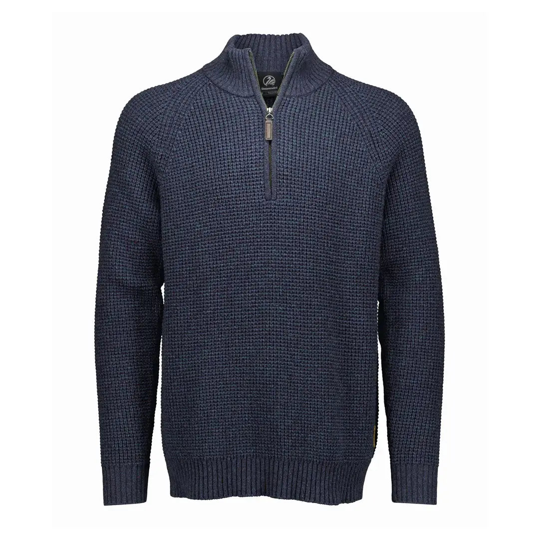 Men’s navy blue Swanndri Chalky Island waffle jumper with half-zip detail