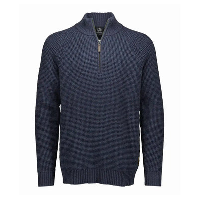 Men’s navy blue Swanndri Chalky Island waffle jumper with half-zip detail