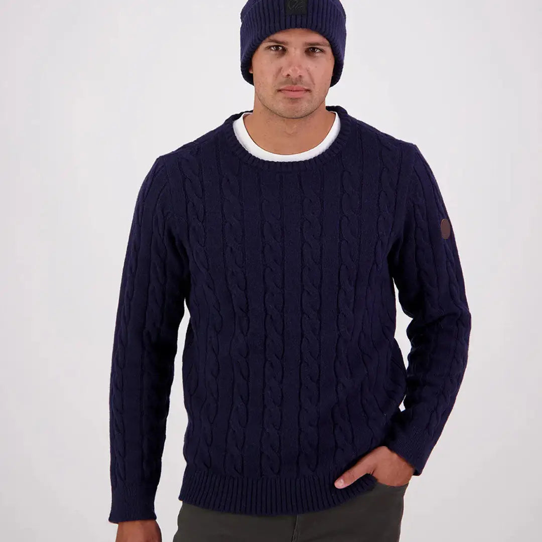 Men’s navy blue cable knit sweater from Swanndri Doncaster Mens collection