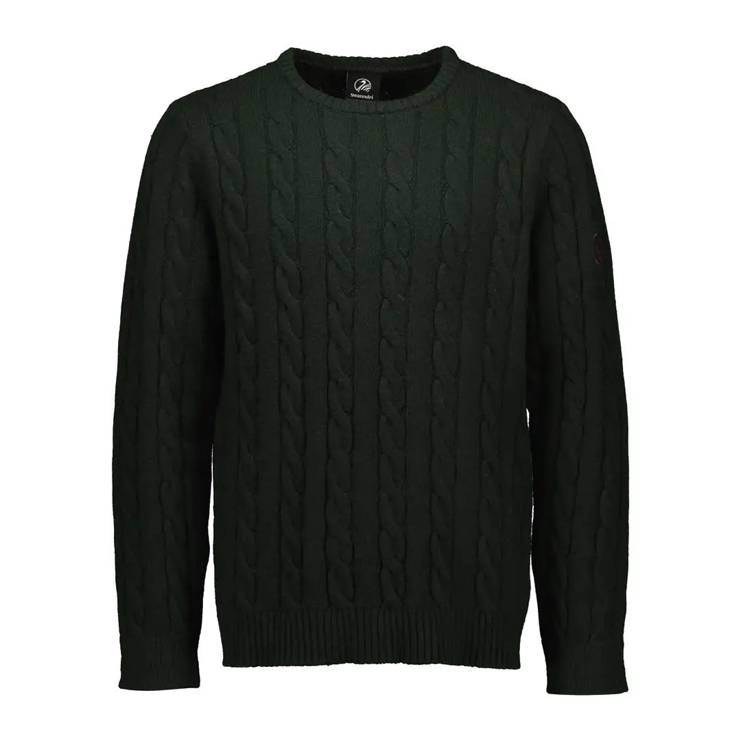 Dark green Swanndri Doncaster Mens cable knit crewneck sweater for men