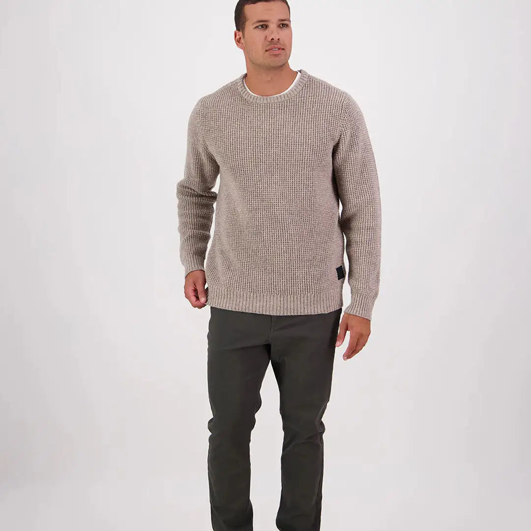 Men’s light brown Swanndri Fistral Waffle Knit crew neck sweater for casual style