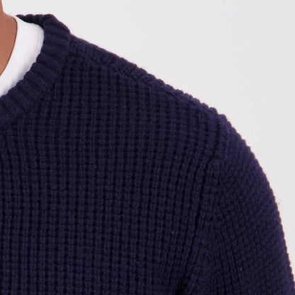 Dark blue Swanndri Fistral Waffle Knit sweater with crew neck, perfect for cozy style