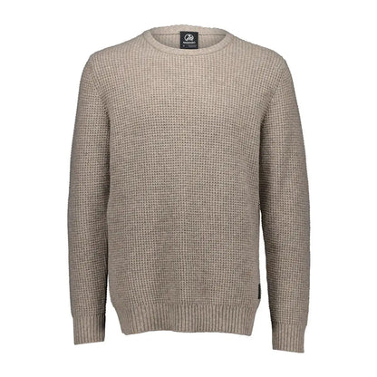 Men’s beige Swanndri Fistral Waffle Knit crew neck sweater with ribbed cuffs and hem