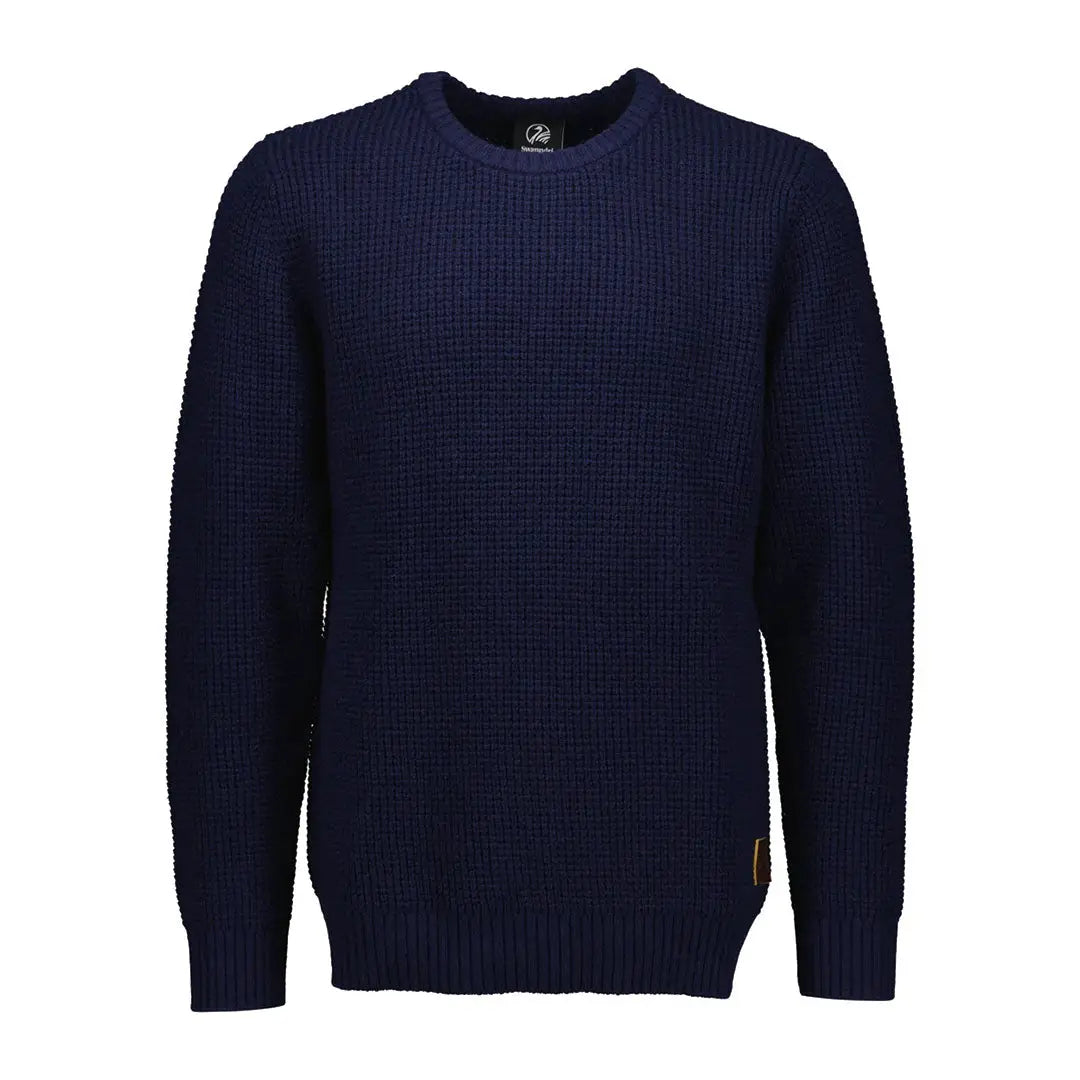 Men’s navy blue Swanndri Fistral Waffle Knit crew neck sweater, comfy waffle knit style
