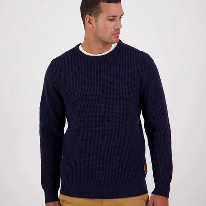 Men’s navy blue Swanndri Fistral Waffle Knit sweater in waffle knit style