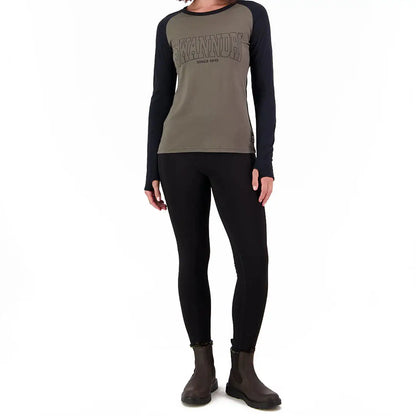 Swanndri High Rock womens long-sleeved raglan t-shirt with graphic print for rock womens legging