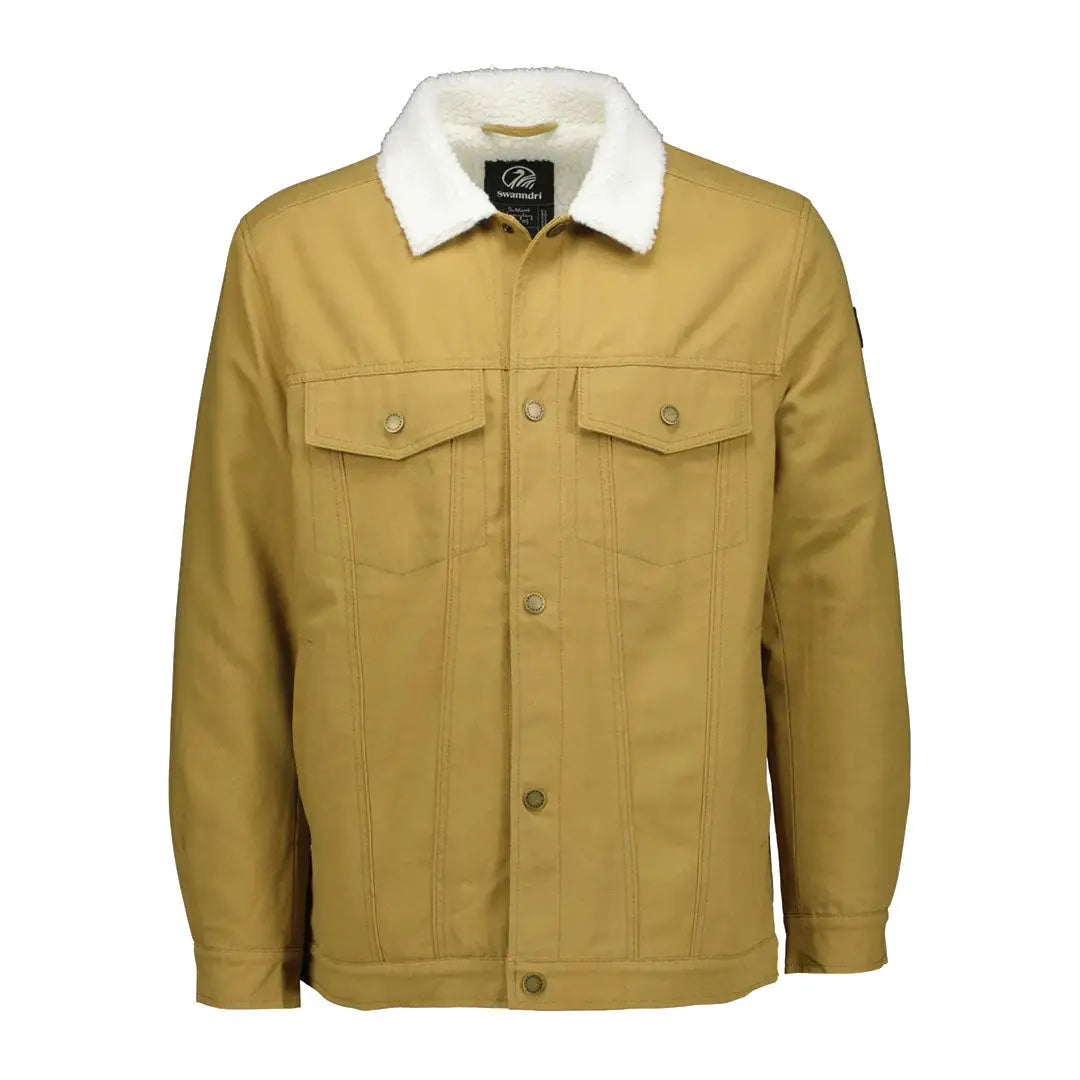 Swanndri Kaituna Mens Canvas Jacket with mustard color, faux fur collar and chest pockets