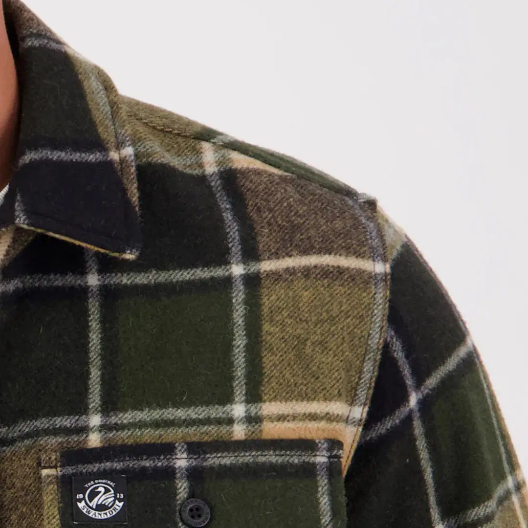 Green black tan plaid wool shacket from Swanndri Kiaraki V3 Wool collection