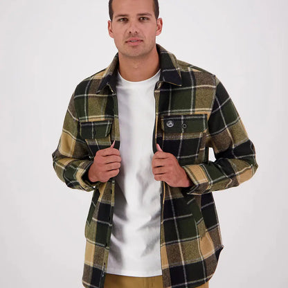 Men’s green black tan plaid wool shacket Swanndri Kiaraki V3 Wool for casual style