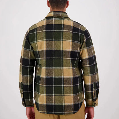 Men’s olive green, black, and tan plaid wool shacket from Swanndri Kiaraki v3 Wool collection