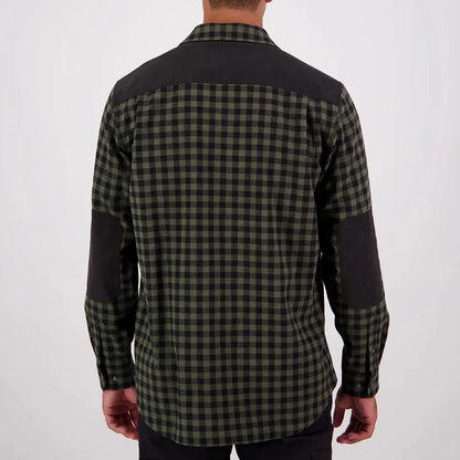 Men’s Swanndri Marton Stormshield LS Shirt with plaid pattern and black shoulders