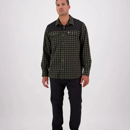 Men’s Swanndri Marton Stormshield LS Shirt with plaid pattern and dark shoulder panels