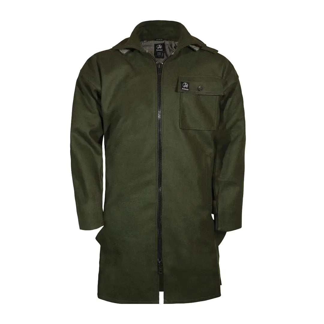 Olive green Swanndri Mosgiel waterproof rain jacket with full zip and chest pocket for durable performance wear