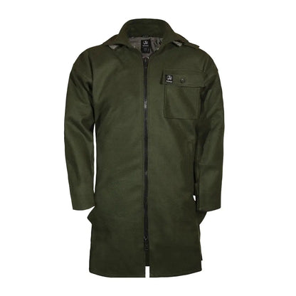 Olive green Swanndri Mosgiel waterproof rain jacket with full zip and chest pocket for durable performance wear