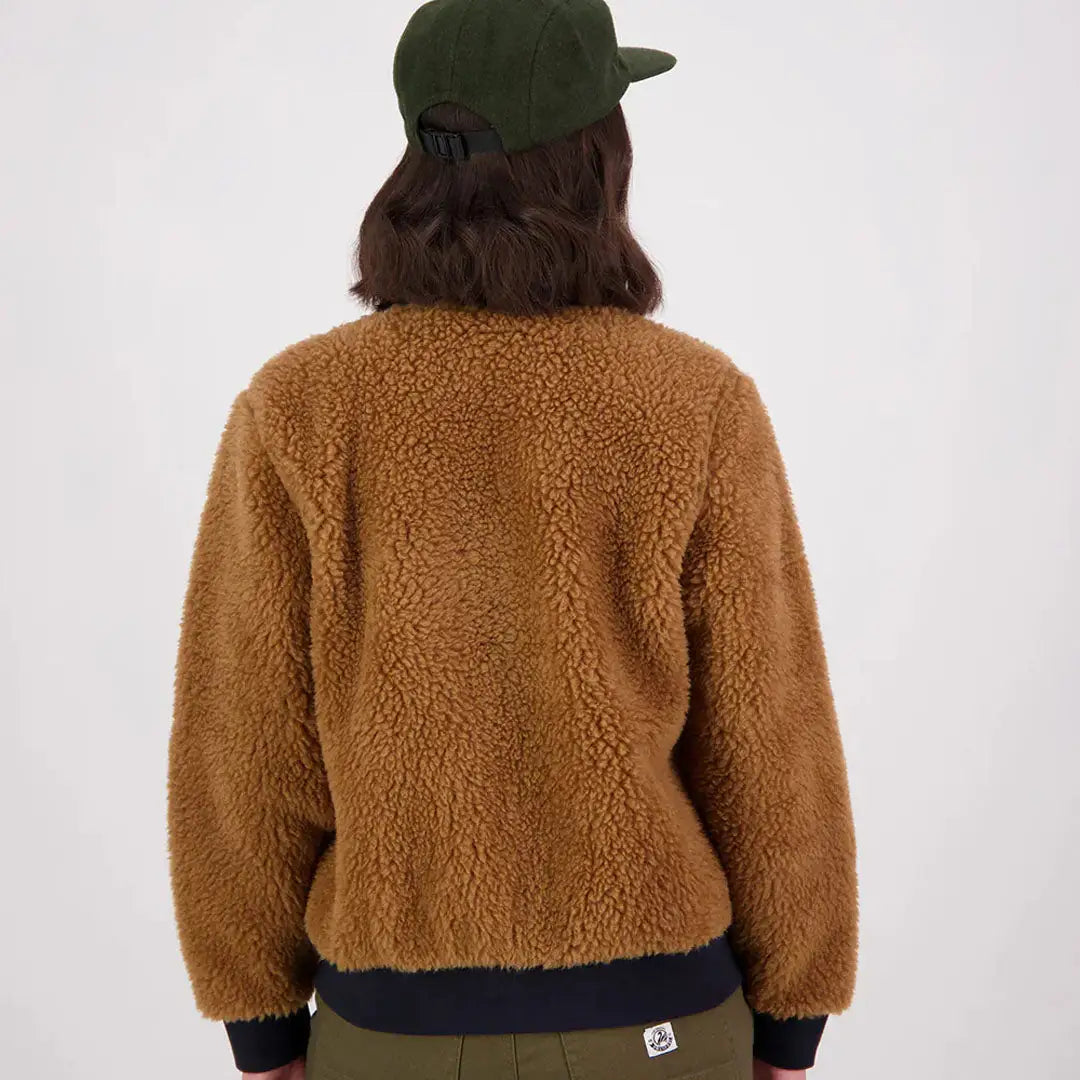 Women’s brown wool fleece jacket with dark green cap from Swanndri Newgale V2 Womens collection