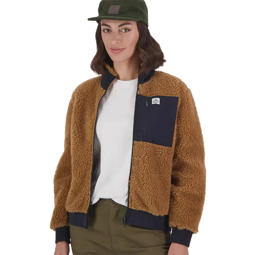 Women’s brown wool fleece jacket with navy blue accents from Swanndri Newgale V2 Womens