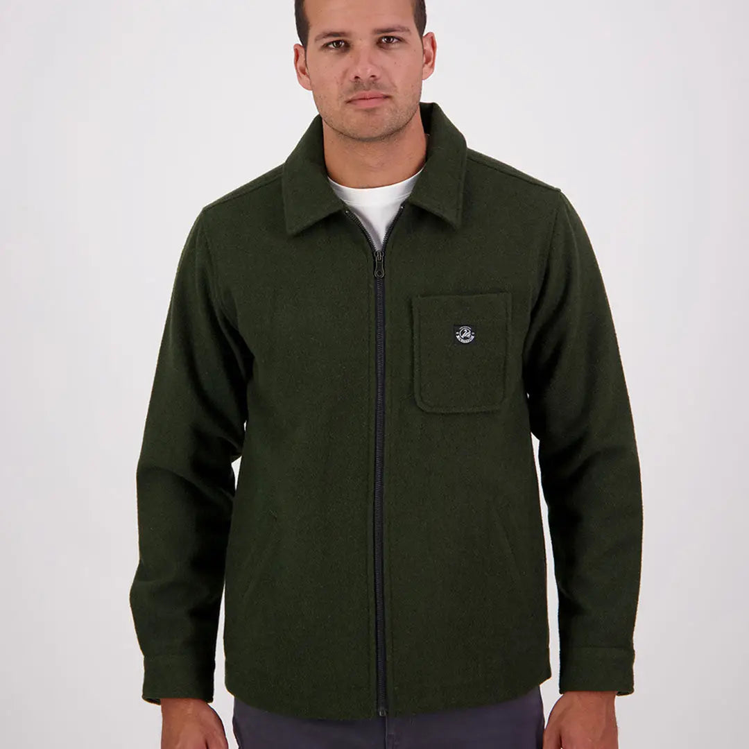 Dark green Wool Blend Swanndri Northgate Shacket with collar and chest pocket