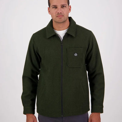 Dark green Wool Blend Swanndri Northgate Shacket with collar and chest pocket