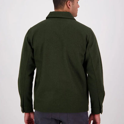 Men’s dark green Swanndri Northgate Shacket with collar, perfect for casual wear