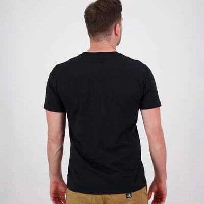 Black crew neck t-shirt from the Swanndri Original V2 Printed Tee collection
