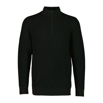 Black Swanndri Otahu River quarter-zip sweater with high collar and panelled knit detailing