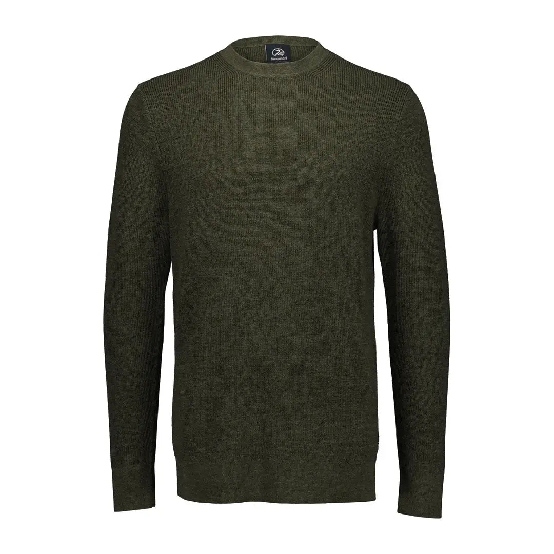 Men’s dark green Otahu River Crew long-sleeve sweater with textured knit detail