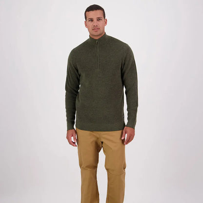 Men’s olive green Swanndri Otahu River quarter zip long-sleeve sweater for casual wear