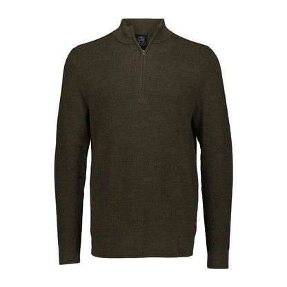 Men’s olive green Swanndri Otahu River quarter zip sweater with ribbed texture