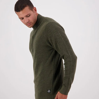 Men’s olive green ribbed knit quarter zip sweater from Swanndri Otahu River collection